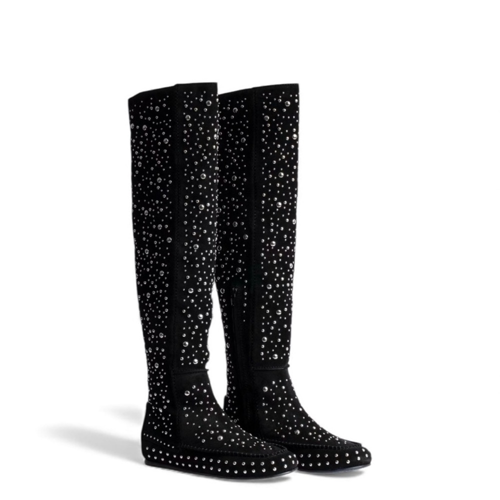 NEW NWT Zadig & Voltaire Santa Dream Studs high black suede boots size 9